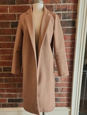 Stitch And Feather Long Camel Coat - Classic Single-Breasted Overcoat Small